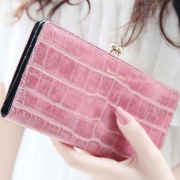 Elegant Stone Grain Embossing Toggle Clip Long Ladies Wallet