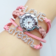 Retro Rhinnestone LOVE DREAM Woven Bracelet Watch