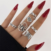 Retro Style Silver-tone Butterfly Flower Ring Set 6 pcs/Set