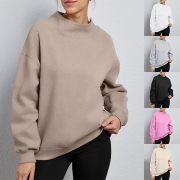 Casual Solid Color Mock Neck Long Sleeve Sweatshirt