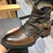 Vintage Ruched Buckle Artificial Leather Ankle Boots for Men