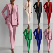 Elegant Two-piece Suit Set Consist of Double Breasted Blazer and Pants