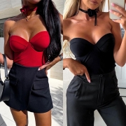 Sexy Solid Color Strapless Bodysuit