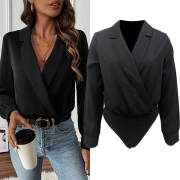 Fashion Notch Lapel Long Sleeve Bodysuit