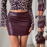 Sexy Solid Color Low-rise Artificial Leather PU Skirt