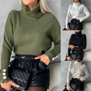 Fashion Turtleneck Button Long Sleeve Sweater