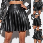 Fashion High-rise Pleated Artificial Leather PU Skirt