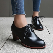 Vintage Lace-up Block Heeled Artificial Leather PU Shoes