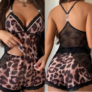 Leopard Print Sheer Two-Piece Nightdress Sleepwear