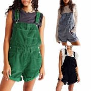 Relaxed Fit Corduroy Overalls - Casual Multi-Pocket Shorts with Bib Front