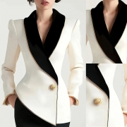 Elegant Contrast Color Lapel Long Sleeve Irregular Hemline Blazer