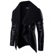 Fashion Buckle Irregular Artificial Leather PU Jacket for Men