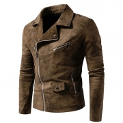 Fashion Solid Color Lapel Long Sleeve Oblique Zipper Men's Jacket