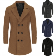 Fashion Solid Color Double-breasted Slim Fit Men's Woolen Coat