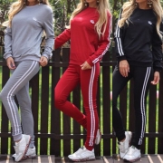 Fashion Contrast Color Long Sleeve Round Neck Sweatshirt + Pants Sports Suit