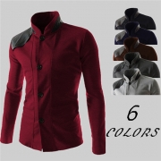 Fashion PU Leather Spliced Long Sleeve Stand Collar Men's Jacket