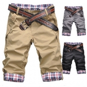Fashion Plaid Spliced Men's Casual Cropped Pants
