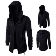 Casual Style Solid Color Long Sleeve Hooded Open-front Men's Cardigan