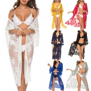 Sexy Half Sleeve Irregular Hem See-through Lace Cardigan