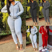 Fashion Solid Color Long Sleeve Hooded Casual Sports Suit