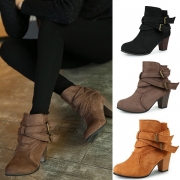 Fashion Pointed Toe Strappy Block Heel Booties