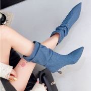 Fashion Pointed Toe High-heeled Solid Color Boots Booties