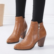 Fashion Point Toe Side Zipper Block Heel Ankle Booties