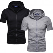 Fashion Solid Color Short Sleeve Hooded Man's Sports Top