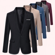 OL Style Long Sleeve One-button Solid Color Slim Fit Man's Suit Coat（Size Run Small）