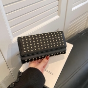 Fashion Round Rivets Zipper Long Wallet with Removable Strap