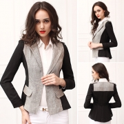 Fashion Contrast Color Long Sleeve Slim Fit Blazer