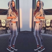 Fashion Letters Printed Long Sleeve Hooded Sports Suit 
