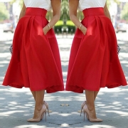 Graceful Solid Color Gathered Waist Midi Skirt