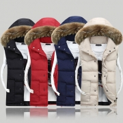Fashion Faux Fur Collar Hooded Couple Vest