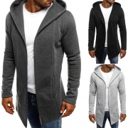 Fashion Solid Color Long Sleeve Hooded Men's Cardigan