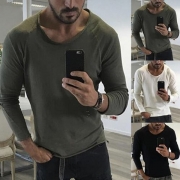 Simple Style Long Sleeve Round Neck Solid Color Men's T-shirt