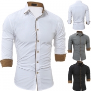 Fashion Contrast Color Long Sleeve POLO Collar Men's Shirt