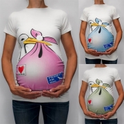 Cute Cartoon Printed Short Sleeve Round Neck Maternity T-shirt