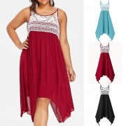 Sexy Backless Irregular Hem Lace Spliced Sling Dress