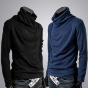 Fashion Solid Color Long Sleeve Cowl Neck Men's T-shirt