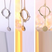 Fashion Style Alloy Chain Double Round Pendant Necklace