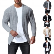 Fashion Solid Color Long Sleeve Men's Knit Cardigan