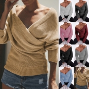 Sexy Off-shoulder Boat Neck Long Sleeve Solid Color Sweater