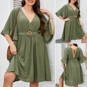 Fashion Half Sleeve V-neck Oversized Plus-size Dress