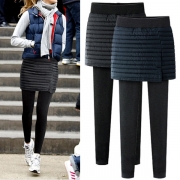 Fashion Solid Color High Waist Mock Two-piece Leggings 
