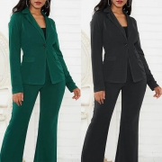 OL Style Long Sleeve Blazer + High Waist Suit Pants Two-piece Set
