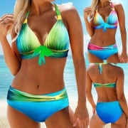 Sexy Color Gradient Halter Bikini Set