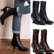 Fashion Solid Color Lace-up Ankle Booties