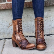 Vintage Stud Side Zip Chunky Heel Pointed Toe High Heel Martin Boots