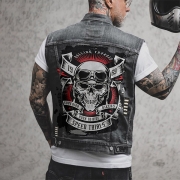 Fashion Old-wash Skull Printed Denim Vest for Men